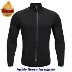 Mens Thermal Fleece Cycling Jacket Long Sleeve Jersey Windproof Winter Warm Coat