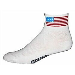 Gizmo Running Cycling Socks - American Flag - White - Coolmax - Made in the USA!