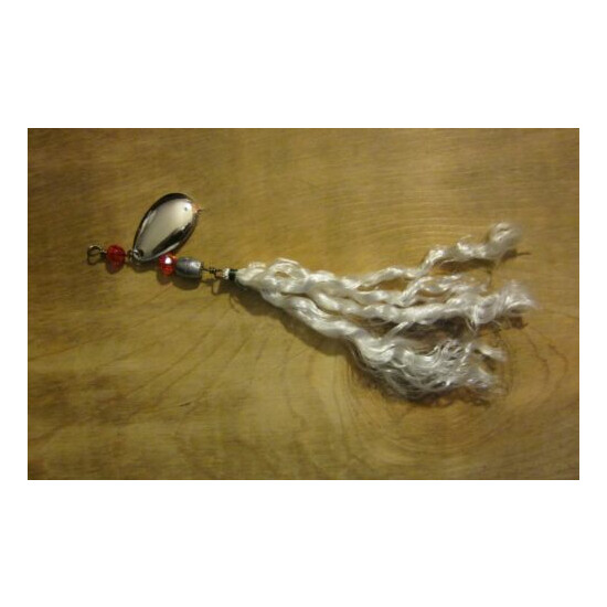 Gar Catcher Rope Lure with spinner blade - handmade in the USA - white image {1}