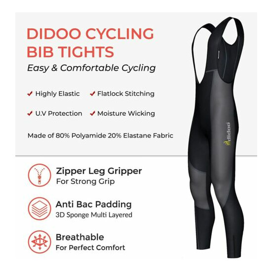 Didoo Mens Cycling Bib Tights Padded Thermal MTB Long Trouser Winter Biking Zip image {2}