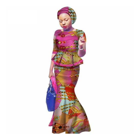 African Clothing 2Pc Top-Skirts Sets with Head Wrap For Women X11023 image {26}