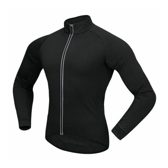 Mens Thermal Fleece Cycling Jacket Long Sleeve Jersey Windproof Winter Warm Coat image {2}
