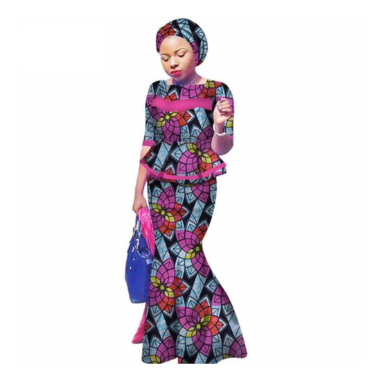 African Clothing 2Pc Top-Skirts Sets with Head Wrap For Women X11023 image {12}