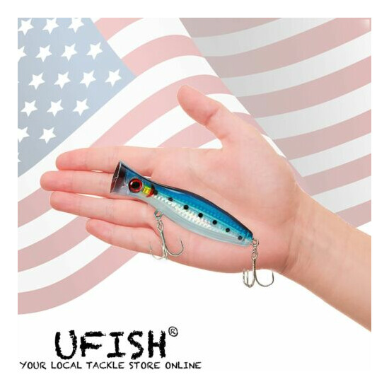 UFISH 5 Inches Top Water Popper Lures Saltwater Popper Fishing Lure Bass Baits image {9}