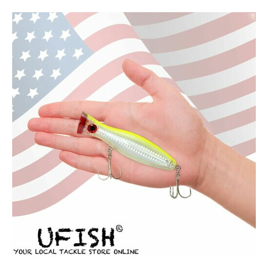 UFISH 5 Inches Top Water Popper Lures Saltwater Popper Fishing Lure Bass Baits image {18}