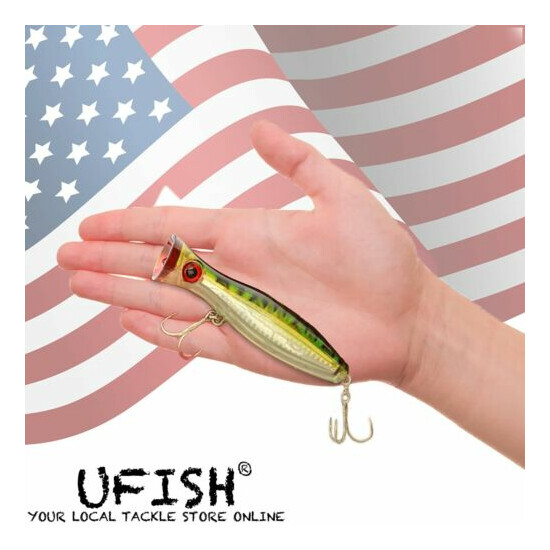 UFISH 5 Inches Top Water Popper Lures Saltwater Popper Fishing Lure Bass Baits image {27}