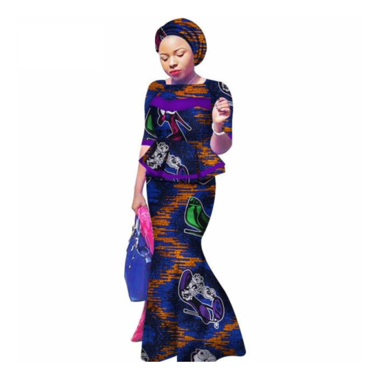 African Clothing 2Pc Top-Skirts Sets with Head Wrap For Women X11023 image {4}