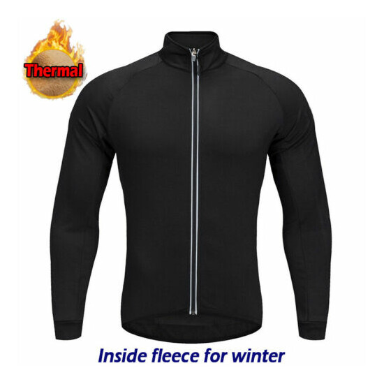 Mens Thermal Fleece Cycling Jacket Long Sleeve Jersey Windproof Winter Warm Coat image {1}
