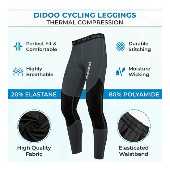 Didoo Mens Compression Leggings Thermal Base Layer Long Pants Running Trousers image {8}