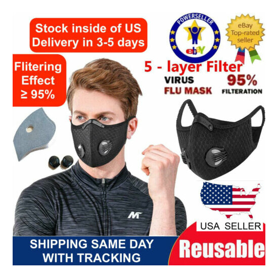 Outdoor Cycling running Sport Mask with carbon Filter with valves black color image {1}